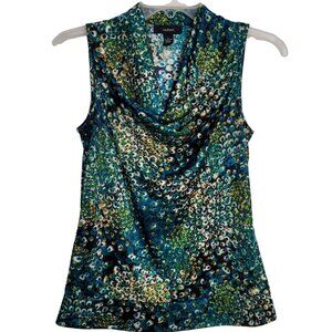 Alfani Sleeveless Top Peacock Feather Colors Cowl Neck Top Shirt Tank Small